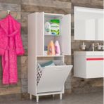 Nisa Kirli Çamaşır Sepetli Banyo Dolabı 2 Kapaklı, Beyaz