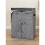 Nisahometeks Felted Deri Detaylı 2 Gözlü Lüks Keçe Çamaşır Sepeti 53*33*60 cm - Gri - 53 x 33
