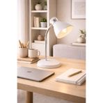 NisaLuce Spiralli Masa Lambası Beyaz-Krom • Modern Yön Ayarlı Ofis & Çalışma Masası Lambası || Kablolu Ders Çalışma Lambası Ofis Lambası Öğrenci Masa Lambası AYARLANABİLİR AYDINLATMA AÇISI Gece Okuma Lambası
