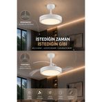 NisaLuce SUNNY BEYAZ Kumandalı GİZLİ KANATLI Tavan Vantilatör || 3 Renk Işık Aydınlatma Pervaneli Lamba Metal Fanlı Avize SESSİZ ÇALIŞMA Tavan Tipi Vantilatör Işıklı Tavan Fanı Led || 3 KANATLI ||