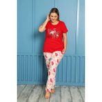 Nisanca %100 Pamuk Büyük Beden Kısa Kol Fuşya Kadın Pijama Takımı