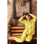 Nisanca Bayan Kışlık Welsoft Peluş İnci Polar Düğmeli Pijama Takımı 'İpeksi Doku' Sarı XL