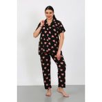 Nisanca Büyük Beden Kısa Kollu Milan Gömlek Pijama Takımı- Genç Anne Serisi - Siyah - 2XL