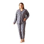 Nisanca Büyük Beden Kışlık Düğmeli Gömlek Pijama Takımı - Gri - 2XL