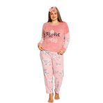 Nisanca Büyük Beden Peluş Polar Pijama Takımı- Saç Bandı Hediyeli Pembe 4XL