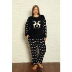 Nisanca Büyük Beden Polar Peluş Lacivert Kadın Pijama Takımı