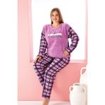 Nisanca Büyük Beden Polar Peluş Mor Kadın Pijama Takımı