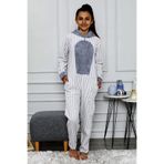 Nisanca Desenli Kışlık Kız Çocuk Polar Tulum Pijama Takımı Gri 6-7