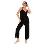NİSANCA İp Askılı Kadın Pijama Takımı - Çeyizlik Pijama- Sevgililer Günü Özel Serisi Siyah S