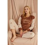 Nisanca Kahve Kışlık Kadın Polar Yılbaşı Pijama Takımı