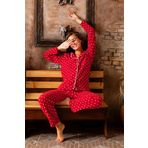 Nisanca Kırmızı Kışlık Welsoft Peluş Polar Düğmeli Kadın Pijama Takımı