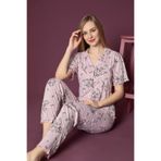Nisanca Kısa Kollu Bambu Gömlek Pijama Takımı- Genç Anne Serisi Açık Pembe XL