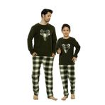 Nisanca Kışlık Baba Oğul Polar Pijama Takımı -Geyikli Yılbaşı Aile Pijaması- Tek Adet Haki 6-7
