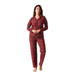 Nisanca Kışlık Düğmeli Ekose Desen Yılbaşı Temalı Kadın Süet Pijama Takımı Bordo 2XL