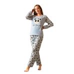 Nisanca Kışlık Kadın Welsoft Polar Pijama Takımı - Yeni Yıl Pijaması Mavi M