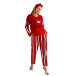 Nisanca Kışlık Peluş Polar Kadın Pijama Takımı- Saç Bandı Hediyeli Kırmızı S
