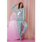 Nisanca Kışlık Polar Yılbaşı Pijaması Gri Kadın Pijama Takımı