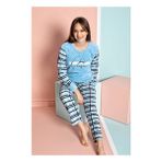 Nisanca Kışlık Polar Yılbaşı Pijaması Mavi Kadın Pijama Takımı