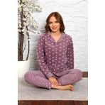 Nisanca Lila Kışlık Welsoft Peluş Polar Düğmeli Pijama Takımı