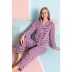 Nisanca Mor Kışlık Welsoft Peluş Polar Düğmeli Kadın Pijama Takımı