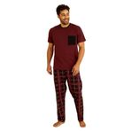 Nisanca Premium Pamuklu Kısa Kollu Erkek Pijama Takımı- Ekose Damat Pijama Takımı Bordo XL