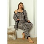 Nisanca Sabahlıklı Dantel Detaylı Pegasus Kadın Çeyizlik Takım Leopar Pijama Takımı