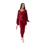 Nisanca Sabahlıklı Dantel Detaylı Pegasus Kadın Pijama Takımı-Çeyizlik Takım Bordo L