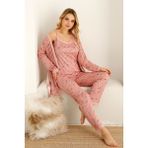 Nisanca Sabahlıklı Dantel Detaylı Pegasus Kadın Pijama Takımı-Çeyizlik Takım- Geniş Beden Aralığı - 2XL - Pembe