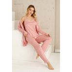 Nisanca Sabahlıklı Dantel Detaylı Pegasus Kadın Pijama Takımı-Çeyizlik Takım- Geniş Beden Aralığı - 4XL - Pudra