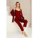 Nisanca Sabahlıklı Dantel Detaylı Pegasus Kadın Pijama Takımı-Çeyizlik Takım- Geniş Beden Aralığı (Bordo)