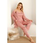 Nisanca Sabahlıklı Dantel Detaylı Pegasus Kadın Pijama Takımı-Çeyizlik Takım- Geniş Beden Aralığı (Pembe)