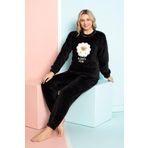 Nisanca Siyah Desenli Tam Peluş Kışlık Yılbaşı Kadın Pijama Takımı
