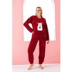 Nisanca Tam Peluş Kışlık Polar Yılbaşı Pijaması Kiremit Kadın Pijama Takımı