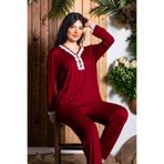 Nisanca Uzun Kollu Bambu Anne Pijama Takımı- Genç Anne Serisi Kırmızı 2XL