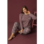 Nisanca Uzun Kollu%100 Pamuk Büyük Beden Anne Pijama Takımı- Anne Özel Serisi Mürdüm 4XL