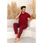 Nisanca Yazlık Kısa Kol %100 Pamuk Erkek Pijama Takımı - Ekose Erkek Pijama - XL - Kırmızı