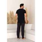 Nisanca Yazlık Kısa Kol %100 Pamuk Erkek Pijama Takımı Siyah Renkli Rahat Kesim - XL