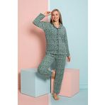 Nisanca Yesil Kışlık Welsoft Peluş Polar Düğmeli Kadın Pijama Takımı
