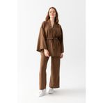 nisaNCa Zen Elegance Kadın Kimono Takım - Geniş Paça Keten Dokulu Alt Üst Yazlık Takım