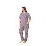 Nisanca%100 Pamuk Büyük Beden Kısa Kol Kadın Pijama Takımı Lila 4XL