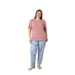 Nisanca%100 Pamuk Büyük Beden Kısa Kol Kadın Pijama Takımı Pudra 4XL