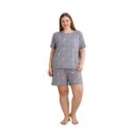 Nisanca%100 Pamuk Büyük Beden Kısa Kol Şortlu Kadın Pijama Takımı Gri 2XL