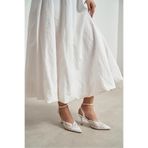 NİŞANTAŞI SHOES Aveny Beyaz Dantel Nakış Detay Bilek Bağlı İnce Topuklu Kadın Ayakkabı