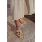 Nişantaşı Shoes Best Bej Örgü Kemer Detay Düz Taban Kadın Terlik
