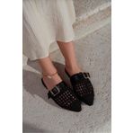 NİŞANTAŞI SHOES Best Siyah Örgü Kemer Detay Düz Taban Kadın Terlik