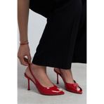 NİŞANTAŞI SHOES Betty Kırmızı Rugan Burnu Açık Kadın Topuklu Ayakkabı