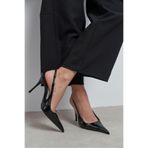 NİŞANTAŞI SHOES Gloria Siyah Rugan Kemer Detay Sivri Burun Kadın Topuklu Ayakkabı