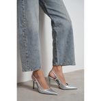 NİŞANTAŞI SHOES Ladonia Gümüş Rugan Arka Açık Toka Detay Kadın Topuklu Ayakkabı