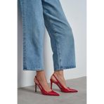 NİŞANTAŞI SHOES Ladonia Kırmızı Rugan Arka Açık Toka Detay Kadın Topuklu Ayakkabı