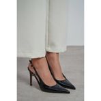 NİŞANTAŞI SHOES Ladonia Siyah Rugan Arka Açık Toka Detay Kadın Topuklu Ayakkabı